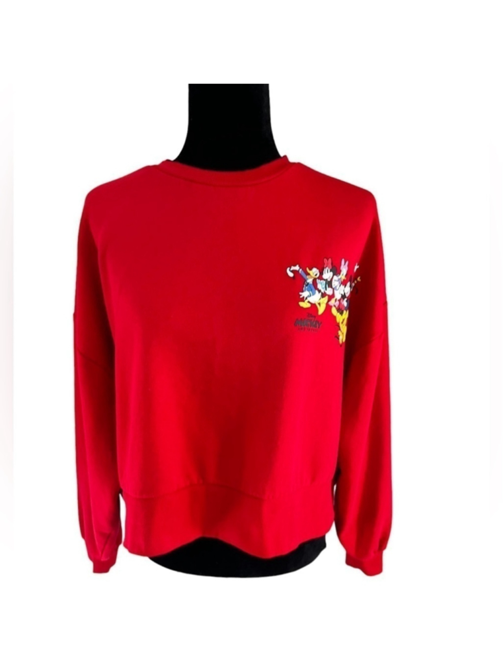 Disney Mickey Mouse & Friends Red Crewneck Sweatshirt Medium Retro Graphic